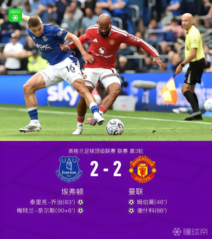 曼联客场2-2战平埃弗顿,姆伯莫与奈尔斯闪耀全场